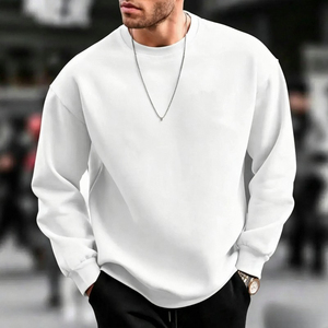 Sudadera Unisex de Cuello Redondo, Corte Regular, Color Blanco Sólido, Tejida, 100% Algodón, Informal, de Invierno, Servicio OEM, Teñido Liso - Product Image 1