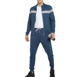Ensemble de survêtement sportif ajusté pour homme avec logo personnalisé, 2 pièces, fermeture éclair intégrale, col montant, survêtement uni, style décontracté - Product Image 4