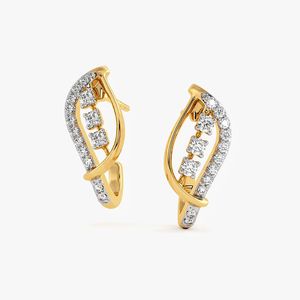 Pendientes de Oro Amarillo con Diamantes Cultivados en Laboratorio, Diseño de Hoja Curva y Calado - Product Image 2