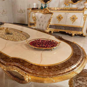 Premium European Antique Dining Furniture Hand-Carved Solid Mahogany Luxury Dining Table Set with <b>Buffet</b> <b>Cabinet</b> Collection - Product Image 4