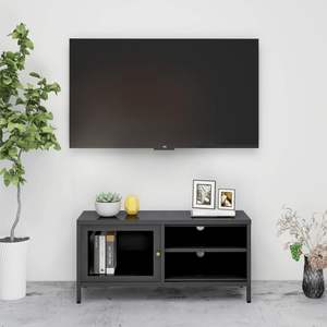 Meuble TV en acier thermolaqué anthracite avec verre trempé pour salon - Product Image 1