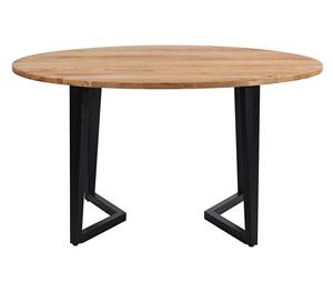 Table à manger ronde en bois d'acacia avec pieds en métal, finition naturelle et noire, table à manger industrielle pour la maison, la cuisine, le bureau, le restaurant - Product Image 2