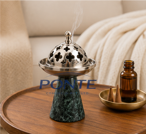 Natural Green Marble <b>Bakhoor</b> Burner with Gold Brass Lid Modern Arabian <b>Oud</b> Incense Holder For Home Decor Yoga And Meditation - Product Image 6
