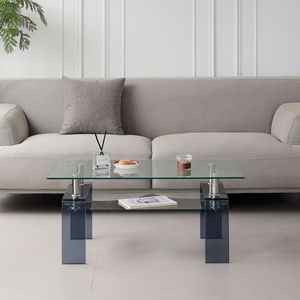 Tavolino da Caffè Moderno a 2 Ripiani con Gambe Fumé e Design in Vetro Temperato per Soggiorno - Product Image 2