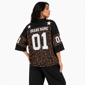 เสื้อเจอร์ซีย์อเมริกันฟุตบอลทรงโอเวอร์ไซส์สีดำลายเสือดาวแบบสั่งทำพิเศษ ทรงบ็อกซี่ ไหล่ตก แบบยูนิเซ็กซ์ พิมพ์ลายกราฟิกสไตล์วาร์ซิตี้ - Product Image 3
