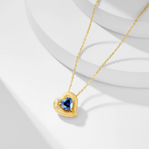 Collar con Colgante de Zafiro en Forma de Corazón, Cadena de Serpiente Chapada en Oro de 18K, Joyería Romántica para Uso Diario de Mujer - Product Image 2