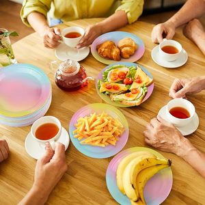 Rainbow Disposable Paper Plates Heavy Duty Round Dessert Plates for Birthday <b>Party</b> Wedding Dinner <b>Table</b> <b>Party</b> Decorations - Product Image 4