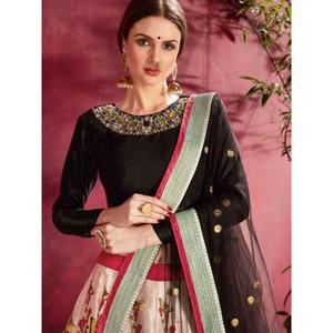 Lehenga choli ชุดต้อนรับผ้าไหม banglori พิมพ์ลายดอกไม้หลายสี - Product Image 4