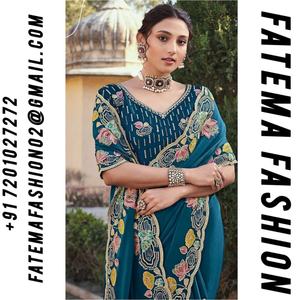 Sari Jimmy de Fatema Fashion, el Más Vendido, para Mujer, Puro y Suave, con Bordado Intenso, Diseño Multihilo de Última Moda, para Bodas en India - Product Image 2