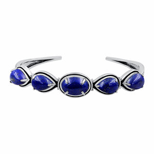 Gourik - Brazalete Abierto de Plata 925 con Lapislázuli Natural, Cabujón Ovalado de Varias Piedras, Oxidado, para Fiesta o Aniversario - Product Image 1