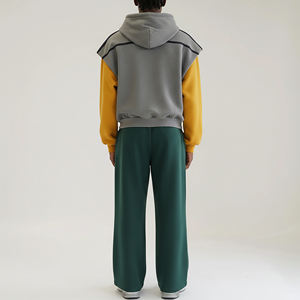 Survêtement d'hiver de haute qualité à double manche, surdimensionné, zippé, pour homme, 100% coton, imprimé, grandes tailles, pantalon de survêtement color block - Product Image 3