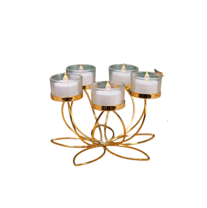 Exclusive <b>Gold</b> Finished Iron & Glass Five <b>Tea</b> <b>Light</b> Votive Candle <b>Holder</b> for Home Christmas Wedding Decoration - Product Image 1