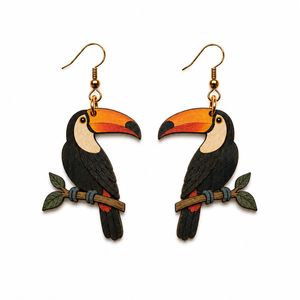 Boucles d'oreilles pendantes en forme de grue en bois, plaquées or, style bohème, bijoux de mode pour femmes - Product Image 3
