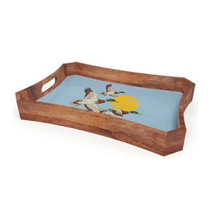 Plateau de service rectangulaire en bois avec motif canard, fait main, contemporain, pour fêtes - Product Image 1