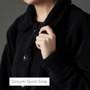 Women Sherpa fleece Faux Fur Wool Coat Breathable Warm Plush Casual hooded zipper collar Jacket snow wear <b>comfy</b> button closure - Product Image 3