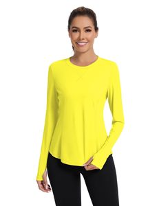 DENMIN APPARELS เสื้อผ้าสำหรับตกปลาสำหรับผู้หญิง แขนยาวสีเหลือง UPF 50 ป้องกันแสงแดด เสื้อแห้งเร็ว เสื้อคลุมสีทึบ น้ำหนักเบา - Product Image 1
