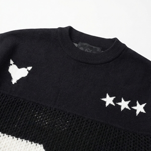Suéter Negro de Punto con el Número 33 |   Suéter de punto vintage con paneles de malla |   Camiseta de manga larga estilo streetwear oversize |   Fabricante OEM Personalizado - Product Image 2
