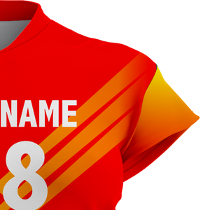 Ensemble de maillots de volley-ball personnalisés pour femmes, manches courtes, col en V, séchage rapide, respirant, uniforme d'équipe, t-shirt de sport, shorts, vêtements d'entraînement, rouge - Product Image 3
