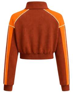 Veste de sport courte zippée pour femme Orange Rust, veste de sport pour la gym et le fitness, vêtements de sport, veste d'entraînement à rayures contrastées, fabricant - Product Image 2