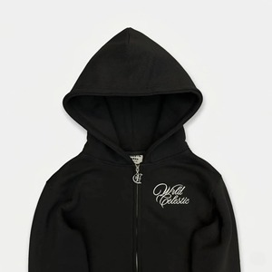 Sudadera con capucha negra con cremallera para hombre, estilo oversize, de forro polar, informal, estilo urbano, 100% algodón, con logo bordado en la parte delantera, para invierno - Product Image 3