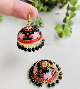 Boucles d'oreilles Jhumka Meenakari indiennes en gros, bijoux vintage faits à la main pour femmes, bijoux de fête, cadeaux pour demoiselles d'honneur, Mehendi, Sangeet, mariage - Product Image 6