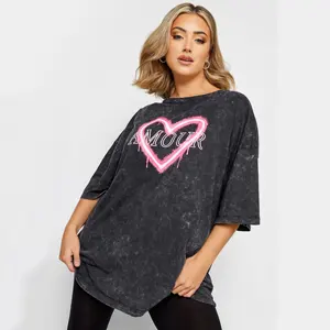 Hoge Kwaliteit Shirt Zwaargewicht T-Shirts Acid Wash Oversized Fabricage T-Shirt Bedrukt T-Shirt Vrouwen Gewassen Tshirt