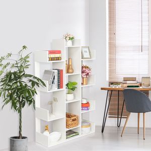 Librería Moderna de 12 Estantes en Forma de Árbol, Organizador de Almacenamiento para Libros, CDs y Discos, en Color Blanco, Decoración para el Hogar y la Oficina - Product Image 1
