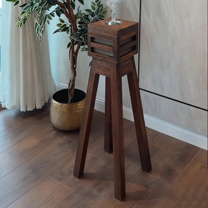 Brûleur d'encens artisanal en bois sur pied avec dessus en bois pour une décoration moderne et une relaxation aromathérapeutique - Product Image 3