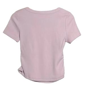 Última transpirable bajo MOQ con precio barato Casual cuello redondo manga corta color sólido Simple camiseta para mujeres adecuado para el verano - Product Image 2