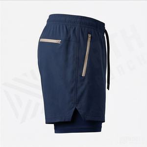 Shorts de course 2-en-1 pour hommes, séchage rapide, avec poche arrière zippée, pour entraînement, fitness, plage, couleur personnalisable, vêtements de sport - Product Image 3