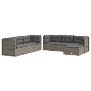 Set da salotto in Poly Rattan grigio 7 pezzi con cuscini Set da giardino - Product Image 2