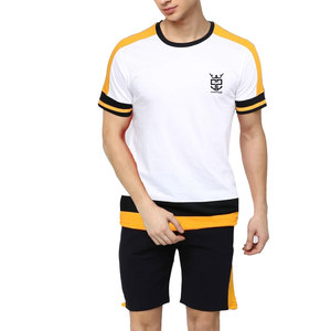 Conjunto de camiseta y pantalones cortos de algodón transpirable de última moda para hombre, de color sólido, al por mayor. - Product Image 1