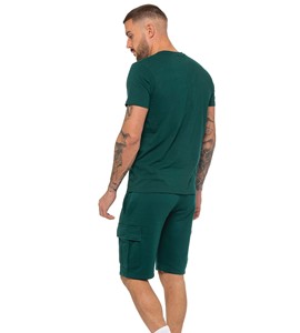 Conjunto de Camiseta de Satén Transpirable de Corte Regular y Pantalones Cortos Cargo para Verano - Verde - Product Image 3