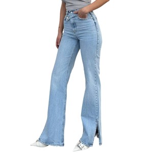 Monos XL de marca personalizados para mujer, pantalones vaqueros rectos con parte inferior de campana de cintura alta a la moda, ropa de calle rasgada con lágrimas deshilachadas - Product Image 5