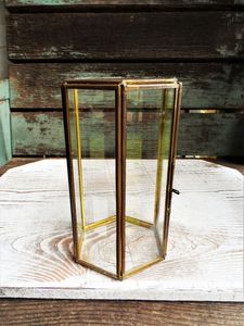 Hexagonal Glass Storage Box With Brass Frame And Handle For Jewelry Organizers - Product Image 3