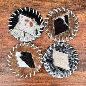 Ensemble de sous-verre rond en cuir de vachette fabriqué à la main pour la décoration intérieure cheveux en cuir véritable occidental sur les sous-verres en peau nouveaux cadeaux pour la maison - Product Image 5
