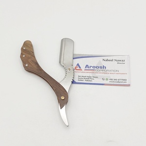 Maquinilla de afeitar recta con mango de madera manual profesional al por mayor logotipo personalizado hoja única de acero inoxidable sólido cuerpo facial sostenible - Product Image 4