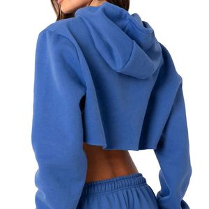 Sudadera corta con capucha para mujer, de color liso, de forro polar, de manga larga, diseño asimétrico, para otoño - Product Image 5