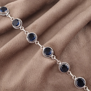 Bracelet tennis en argent sterling 925 avec topaze bleue, fait main en laiton, coupe ronde, chaîne vintage tendance avec sertissage clos, bijoux de mode - Product Image 3