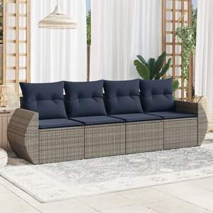 Set Divano da Giardino in Polyrattan Grigio con Cuscini, Design Contemporaneo per Arredamento Esterno - Product Image 3