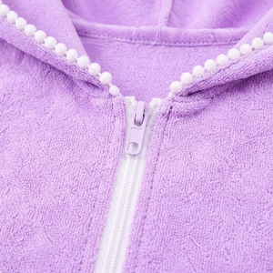 Nouvelle robe de plage pour fille 100% polyester à capuche, manches courtes, fermeture éclair sur le devant, ourlet à volants, robes de plage et de piscine, étiquette et logo personnalisés - Product Image 5