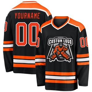Jersey de Hockey Personalizado al por Mayor, Fabricación Directa, Color Negro, Naranja y Blanco - Product Image 1