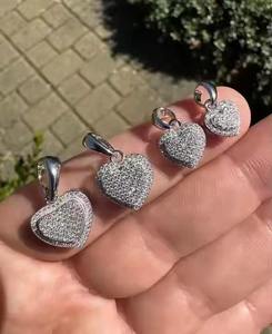 Unisex Solid 925 Sterling <b>Silver</b> Moissanite 3D Heart Hiphop Pendant <b>Charms</b> Classic <b>Silver</b> Plated Sizes 8mm 10mm 12mm 15mm - Product Image 2