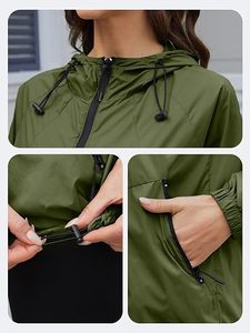 Blouson zippé coupe-vent vert décontracté pour femme, en polyester, coupe régulière, col rabattu, couleur unie, idéal pour le printemps - Product Image 3