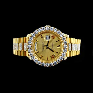 Reloj de lujo con diamantes de moissanita, chapado en oro, con esfera romana de moissanita VVS, reloj de pulsera personalizado estilo hip hop. - Product Image 2