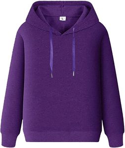 Sudadera con Capucha Morada Unisex, Corte Regular, Informal, Tejida, Manga Larga, Color Sólido, para Otoño - Product Image 1