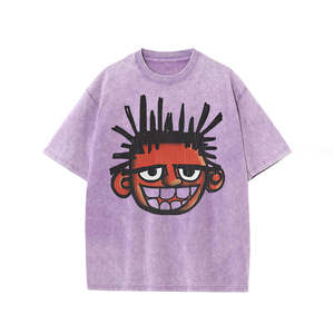 Camiseta Retro Estampada para Hombre, Lavada al Ácido, 100% Algodón, Moda Urbana, Tejida, Venta al Por Mayor, Directo de Fábrica, Alta Calidad, Personalizada - Product Image 2