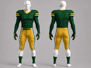 Uniforme de Fútbol Americano Verde Personalizado para Hombre con Rayas Amarillas, Cuello en V, Manga Larga, Jersey Ajustado que Absorbe la Humedad y Pantalones - Product Image 1