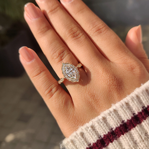 แหวนทองคำประดับเพชรทรงมาร์คีส์แบบวินเทจ ฝังแบบมิลเกรน เพชรเพาะเลี้ยงสำหรับงานหมั้น ขายส่ง ผู้ผลิตทองคำตามสั่ง - Product Image 5