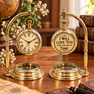 Luxury Brass <b>Pocket</b> <b>Watch</b> Desk Clock Set with Romantic Engraved Message Antique Nautical Tabletop Timepiece Decorative Maritime - Product Image 1